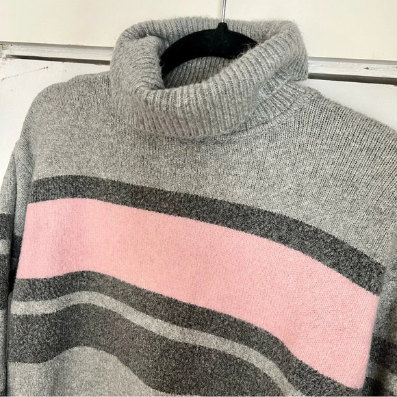 Talbots Gray Fireside Stripe Pullover Turtleneck Sweater Women Medium Petite - Picture 3 of 12